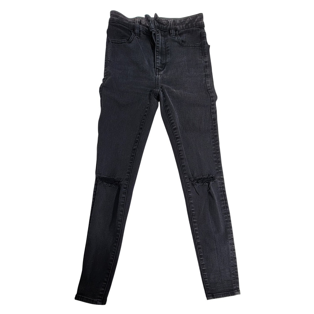 American Eagle Black Distressed Skinny Jeans High Rise Size 0 Short